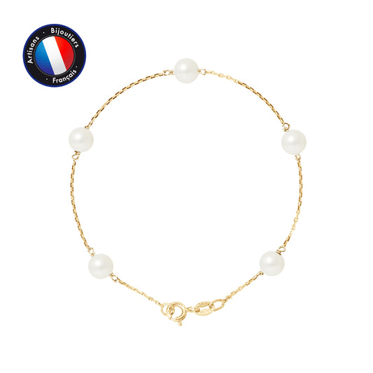 PERLINEA- Bracelet- Perle de Culture d'Eau Douce- Ronde 6-7 mm Blanc- Bijou Femme- OrJaune