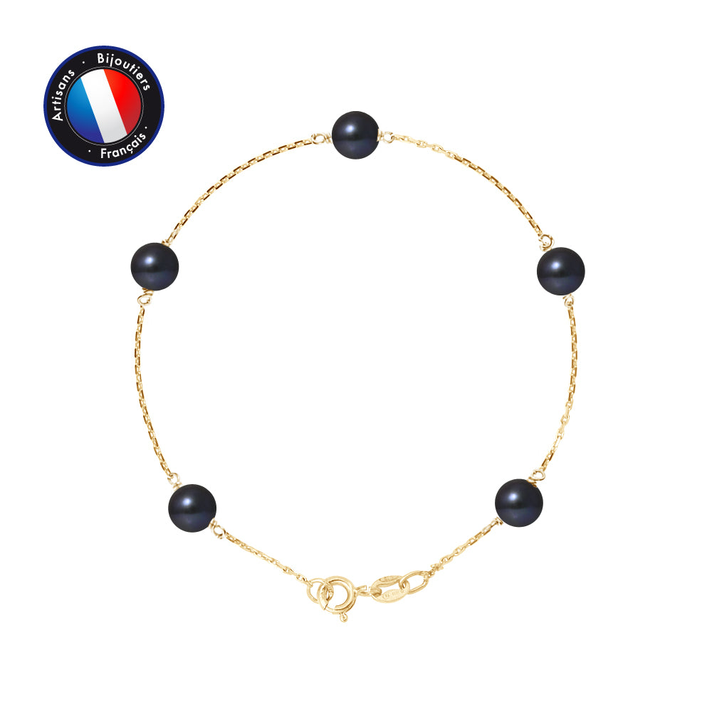 PERLINEA- Bracelet- Perle de Culture d'Eau Douce- Ronde 6-7 mm Black Tahiti- Bijou Femme- OrJaune