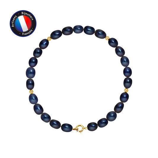 PERLINEA- Bracelet - Perles de Culutre Riz 4-5 mm Black Tahiti- Bijou Femme- OrJaune
