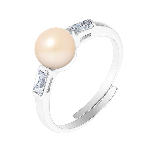PERLINEA- Bague- Perles de Culture d'Eau douce- Bouton Diamètre 6-7 mm Rose- Taille R‚glable- Bijou Femme- Argent 925 Millièmes