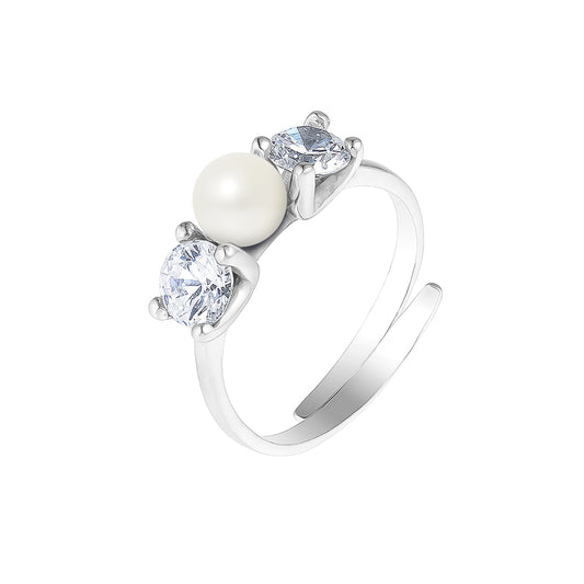 PERLINEA- Bague- Perles de Culture d'Eau douce- Bouton Diamètre 5-6 mm Blanc- Taille R‚glable- Bijou Femme- Argent 925 Millièmes