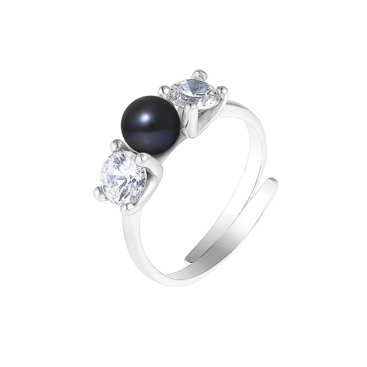 PERLINEA- Bague- Perles de Culture d'Eau douce- Bouton Diamètre 5-6 mm Black Tahiti- Taille R‚glable- Bijou Femme- Argent 925 Millièmes
