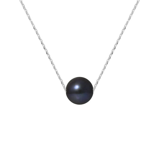 PERLINEA- Collier- Perle de Culture d'Eau Douce- Diamètre 8-9 mm Black Tahiti- Bijou Femme- Argent 925 Millièmes