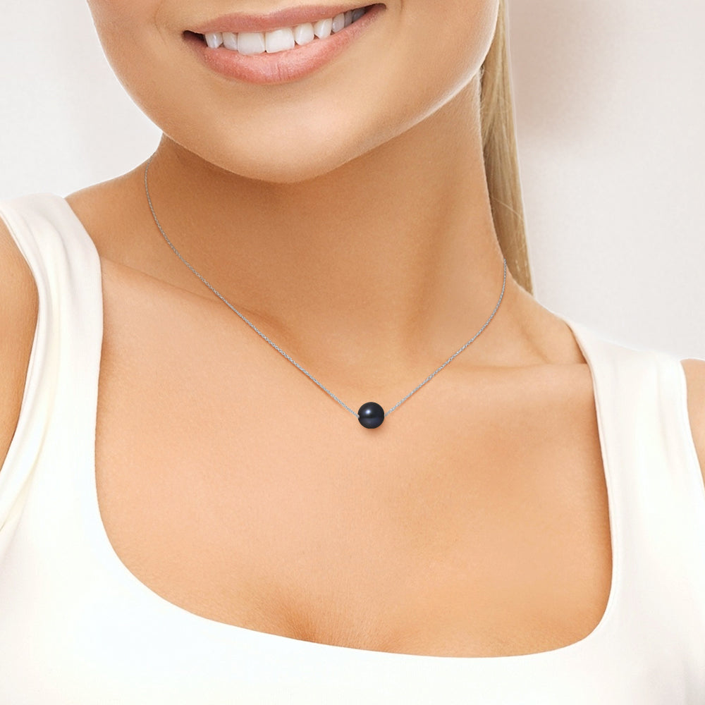 PERLINEA- Collier- Perle de Culture d'Eau Douce- Diamètre 8-9 mm Black Tahiti- Bijou Femme- Argent 925 Millièmes