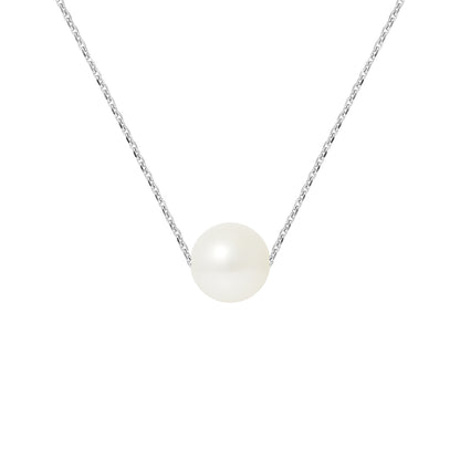 PERLINEA- Collier- Perle de Culture d'Eau Douce- Diamètre 8-9 mm Blanc- Bijou Femme- Argent 925 Millièmes