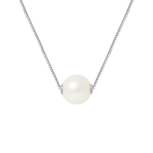 PERLINEA- Collier- Perle de Culture d'Eau Douce- Diamètre 9-10 mm Blanc- Bijou Femme- Argent 925 Millièmes