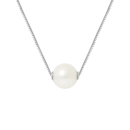 PERLINEA- Collier- Perle de Culture d'Eau Douce- Diamètre 9-10 mm Blanc- Bijou Femme- Argent 925 Millièmes