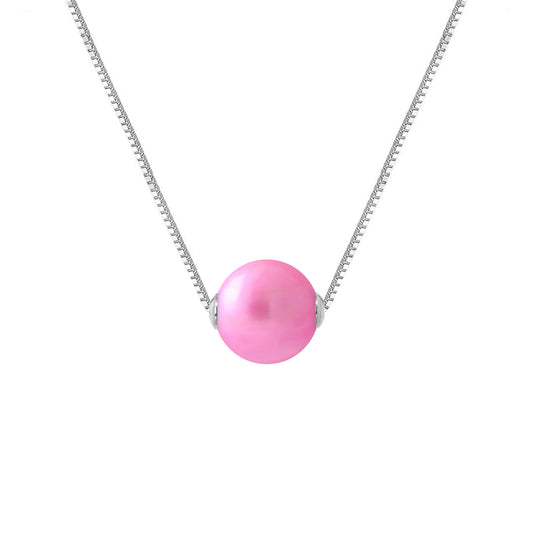 PERLINEA- Collier- Perle de Culture d'Eau Douce- Diamètre 9-10 mm Rose Fushia- Bijou Femme- Argent 925 Millièmes
