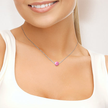 PERLINEA- Collier- Perle de Culture d'Eau Douce- Diamètre 9-10 mm Rose Fushia- Bijou Femme- Argent 925 Millièmes
