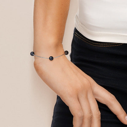 PERLINEA- Bracelet 3 Perles de Culture d'Eau Douce- Diamètre 7-8 mm Black Tahiti- Bijou Femme- Argent 925 Millièmes