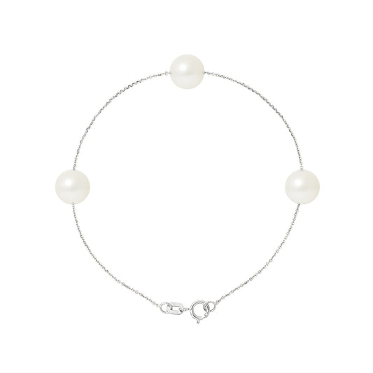PERLINEA- Bracelet  3 Perles de Culture d'Eau Douce- Diamètre 7-8 mm Blanc- Bijou Femme- Argent 925 Millièmes