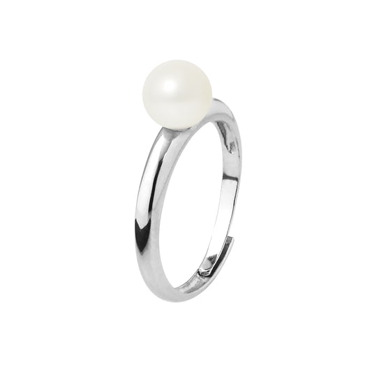 PERLINEA- BagueJonc- Perle de Culture d'Eau Douce - Diamètre 6-7  mm  Blanc- Bijou Femme- Argent 925 Millièmes