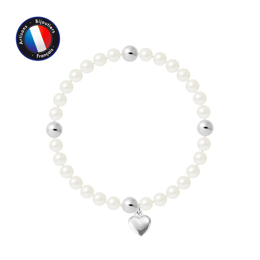 PERLINEA- Bracelet Porte Bonheur- Perle d'Eau Douce- Ronde 5-6 mm Blanc- Bijou Femme