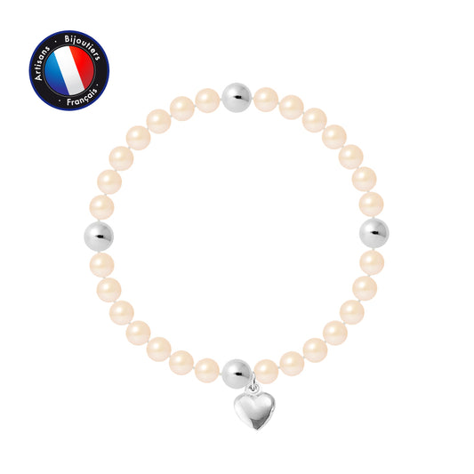 PERLINEA- Bracelet Porte Bonheur- Perle d'Eau Douce- Ronde 5-6 mm Rose- Bijou Femme