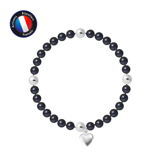 PERLINEA- Bracelet Porte Bonheur- Perle d'Eau Douce- Ronde 5-6 mm Black Tahiti- Bijou Femme